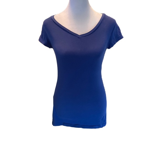 Kenar Tops - Kenar V-Neck Short Sleeve T-shirt Royal Blue Stretchy Material Size Small